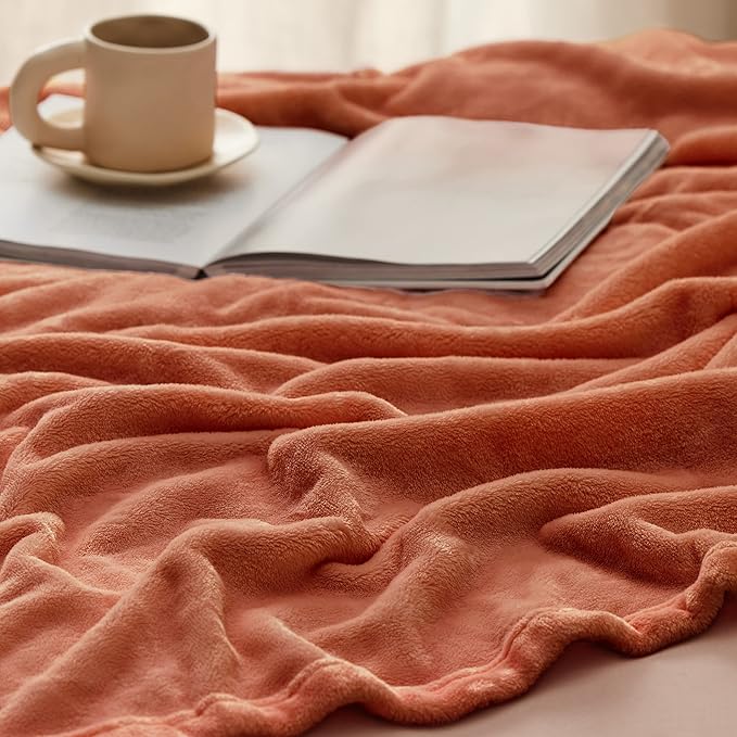 Bedsure Twin XL Fleece Blanket Dorm Bedding - Lightweight Soft Cozy Blankets for Bed, Sofa, Couch, Travel, Camping, Burnt Orange, 66"x90"-StrideForce Fitness