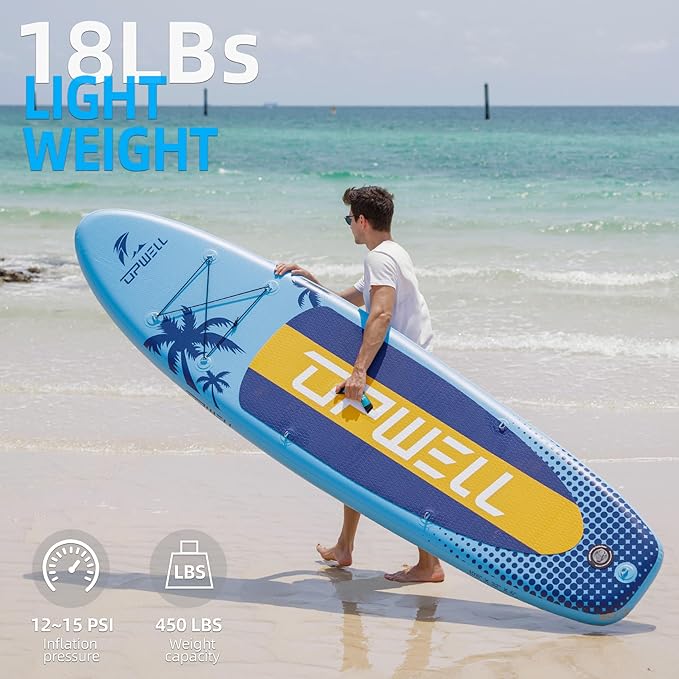UPWELL 10'6"/11'/11'6" Inflatable Paddle Board, Stand Up Paddlboard for Youth & Adults, Stable Design, Premium SUP Accessories, Backpack, Leash, Hand Pump, Fins-StrideForce Fitness