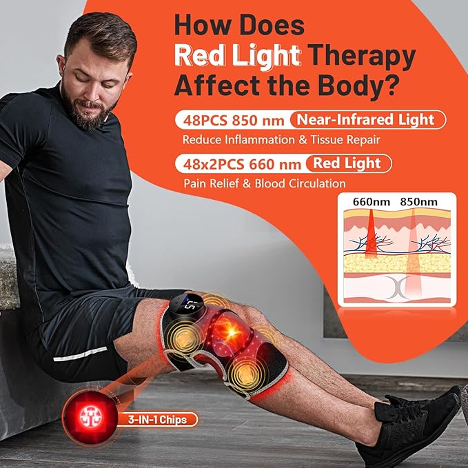 HALIDODO Upgrade 4 Vibration Massage Area Knee Brace & Red Light Therapy for Knee Pain Relief 660nm&850nm Red Light Therapy Device for Knee/Joint/Elbow/Shoulder Pain Relief, Gift for Mom-StrideForce Fitness