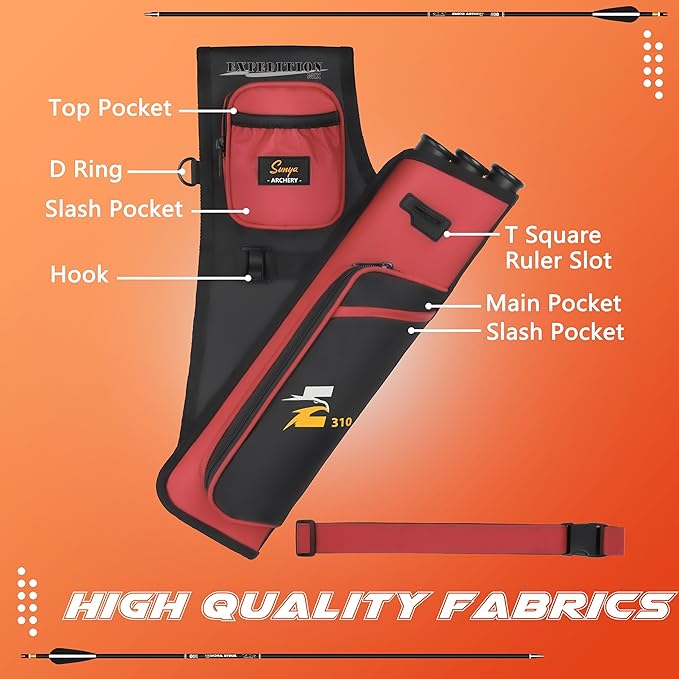 SUNYA Archery Hip Quiver for Arrows. Includes 3 Tubes Arrow Holder, Accessories Pockets and Waist Belt. Fit for Compound and Recurve Bow Practice.-StrideForce Fitness