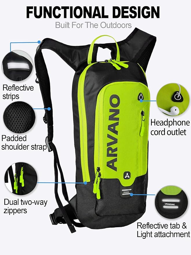 Hydration Backpack, Lightweight Hydration Pack with 2L Water Bladder, 6L Water Backpack for Men Women Cycling, Hiking, Mountain Biking, Skiing-StrideForce Fitness