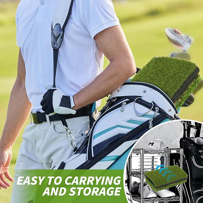 Jkwokback 3-in-1 Golf Hitting Mat | Turf Golf Practice Mat for Swing, Putting & Chipping | Portable Golf Mats Practice Indoor/Outdoor Golf Hitting Mat with 8 Tees Golf Training Mat-StrideForce Fitness
