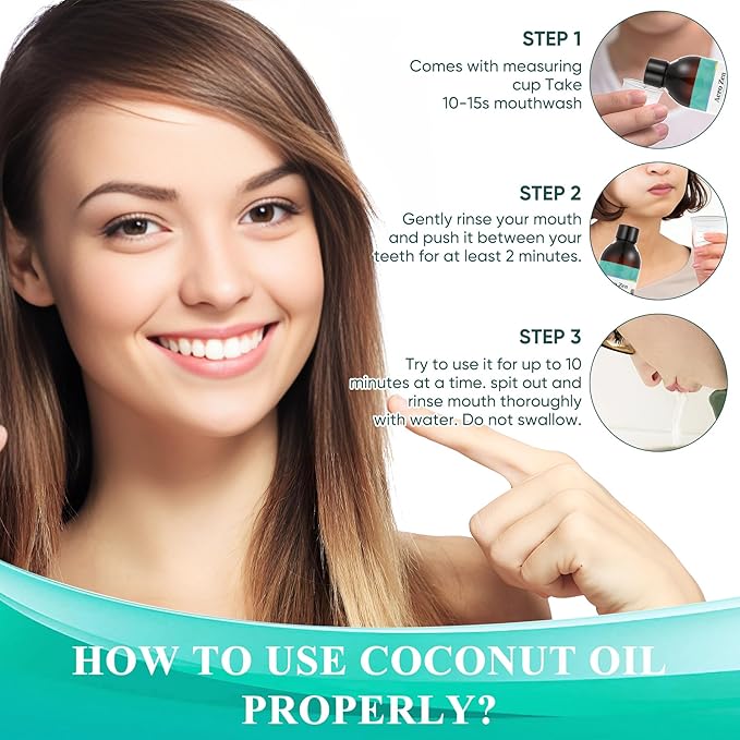 2-Pack Coconut Oil Pulling Mouthwash with Peppermint - Alcohol-Free Oral Care - Fresh Breath Solution - Organic Essential Oils Formula with Tongue Scraper - Gum Health Treatment - 237ML