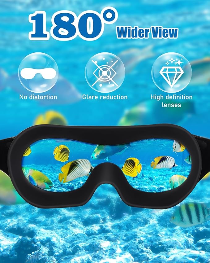 Swim Goggles with Nose Clip, Ear Plugs & Swim Cap, Anti-Fog UV Protection Lens, Leakproof Adjustable Strap for Adult-StrideForce Fitness