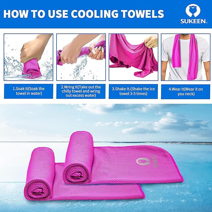 Sukeen Cooling Towel (40"x12"),Ice Towel,Soft Breathable Chilly Towel,Microfiber Towel for Yoga,Sport,Running,Gym,Workout,Camping,Fitness,Workout & More Activities-StrideForce Fitness