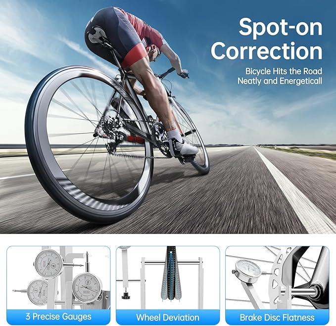 Bicycle Wheel Truing Stand, Professional Bike Repair Truing Bearing Stand with 3 Gauges Removable Bicycle Wheel Maintenance Tool Kit for 10" - 29" Wheels Rim Truing MTB Road-StrideForce Fitness