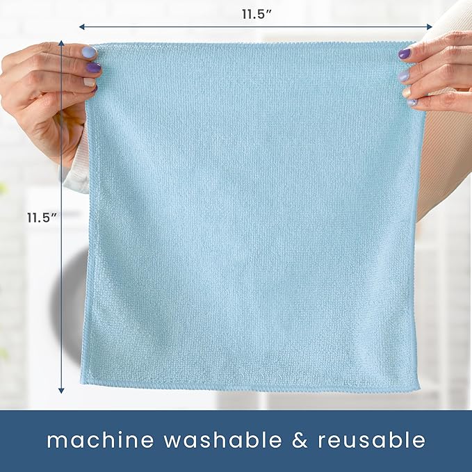 S&T INC. 200 Pack Microfiber Cleaning Cloth, Bulk Towels for Home, Reusable Microfiber Towels for Cars, Cleaning Rags, Light Blue, 11.5 Inches x 11.5 Inches, 200 Count-StrideForce Fitness