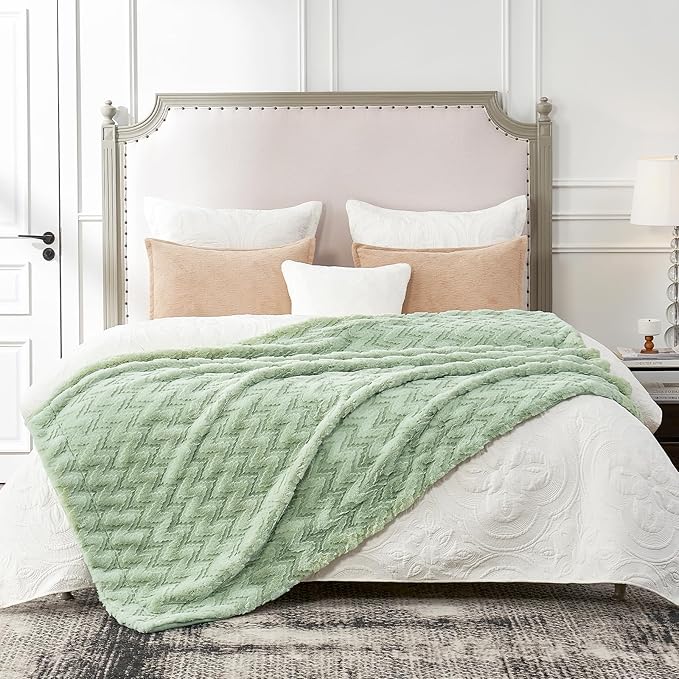 Cozy Bliss Faux Fur Throw Blanket for Couch - Soft Fuzzy Cozy Throw Gift Blankets for Women,Sage Green Boho Blanket for Sofa Bedroom Living Room.60 * 80 Inches-StrideForce Fitness