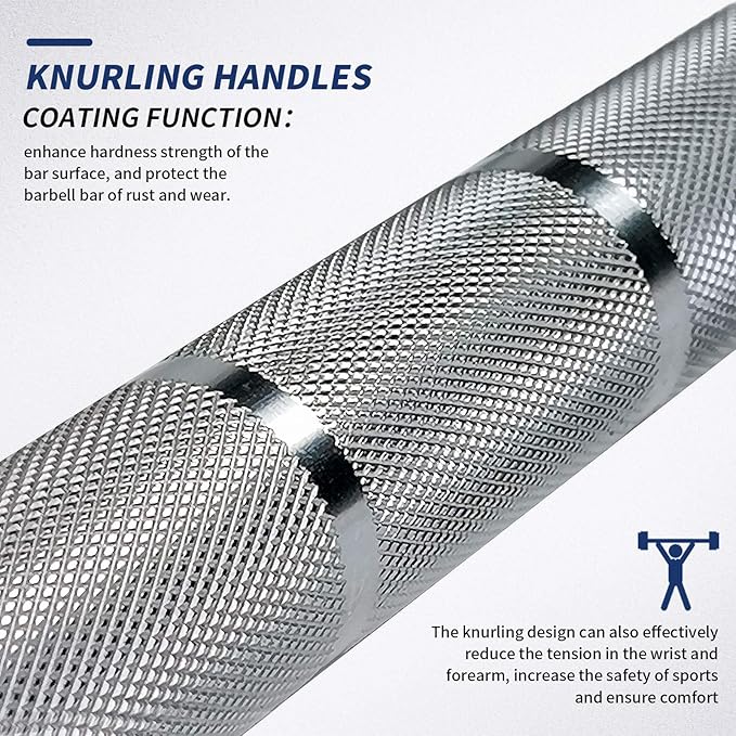 7ft Olympic Barbell Bar 45LB Load 1500lbs Capacity Available, for Gym Home Exercises, Weightlifting, Powerlifting for 2" Olympic Plates-StrideForce Fitness