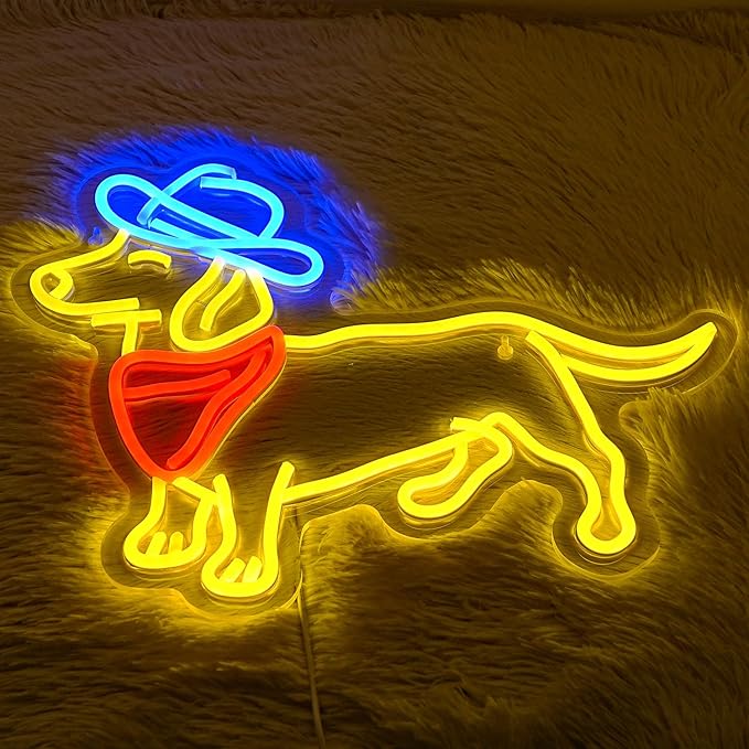 Dachshund Neon Sign for Wall Decor Cowboy Hat Neon Light Dog LED Neon Sign Colorful Neon Lights for Bedroom Zoo Pet Shop Decoration-StrideForce Fitness
