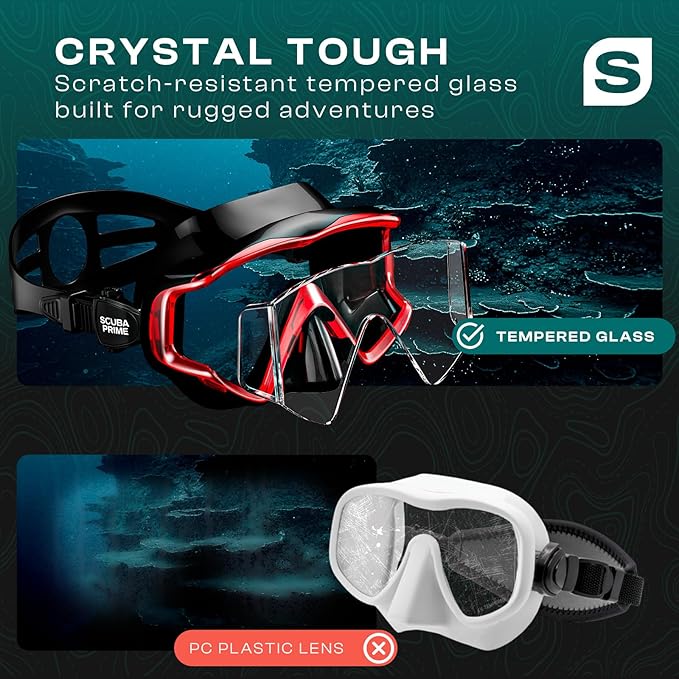 Pano 3 Scuba Diving Mask, Tempered Glass Snorkel Mask Three-Window Scuba Mask No-Leak Dive Mask Silicone Skirt Diving Mask for Snorkeling and Scuba Use-StrideForce Fitness