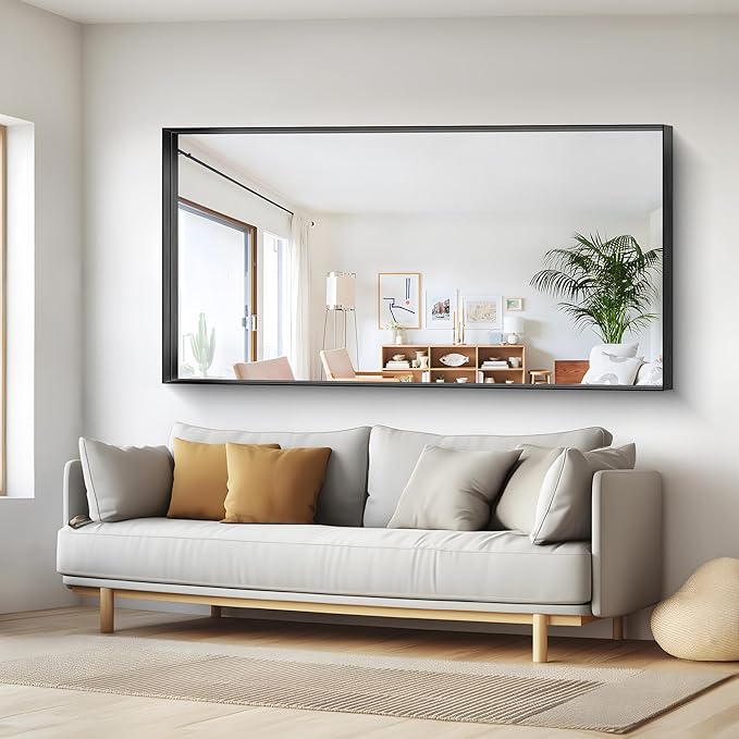 Black Bathroom Mirror, 72x36 Inch Rectangular Deep Frame Mirror, Large Wall Mounted Bathroom Vanity Mirror Over Sink for Bedroom,Restroom, Living Room, Hangs Vertically or Horizontally-StrideForce Fitness