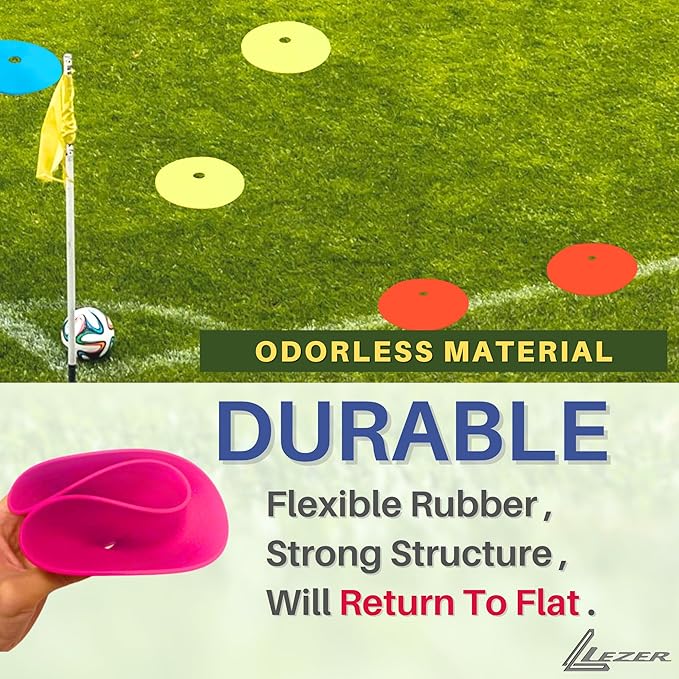 LEZER 6 Inch 8 Inch Flat Cones, Spot Markers, Soccer Cones, Field Court Markers, Sit Spots, Flat Discs, Soccer Training Equipment, Agility Practice, Football, Made in Taiwan-StrideForce Fitness