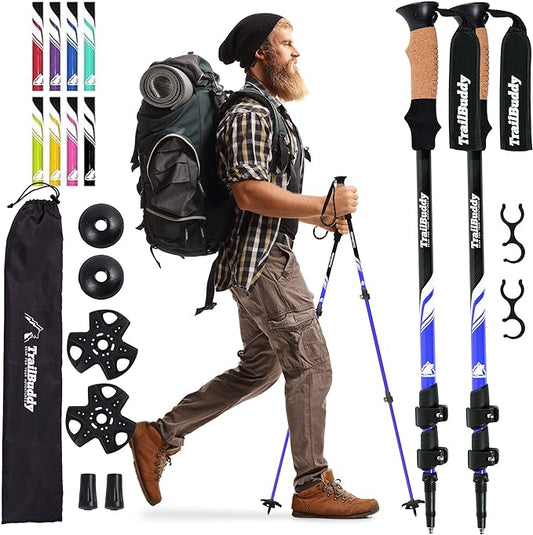 TrailBuddy Trekking Poles - Lightweight, Collapsible Hiking Poles for Snowshoe & Backpacking Gear - Pair of 2 Walking Sticks for Hiking, 7075 Aluminum with Cork Grip-StrideForce Fitness