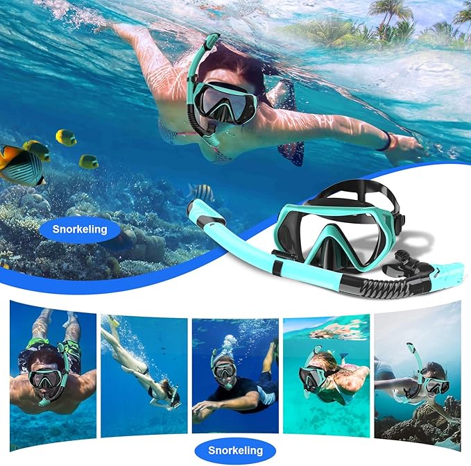 Snorkeling Gear, Dry Snorkel Set180° Panoramic Wide View,Anti-Fog Scuba Diving Mask, Professional Snorkeling Gear for Free Breathing, Swimming, Diving-StrideForce Fitness