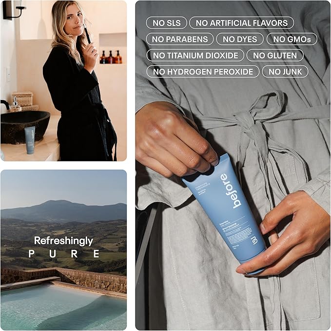 Before | Whitening Anti-Cavity Toothpaste | Vegan, Reduces Plaque for Gum Health, Balanced Foaming, Low Abrasion, Long Lasting Minty Fresh Breath, Plant-Based 3.5oz Tubes, Made in The USA — 2 Pack