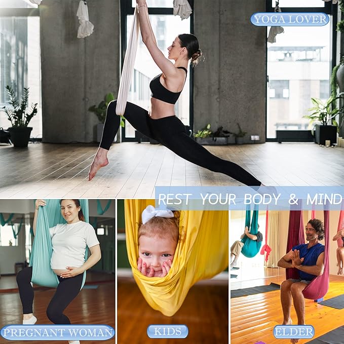 Aerial Silks Yoga Swing Set - 9/11 Yards Aerial Yoga Hammock Kit Anti-Gravity Flying for Fitness, Low/Non Stretch Nylon Tricot Fabric Hardware Included for Dance-StrideForce Fitness