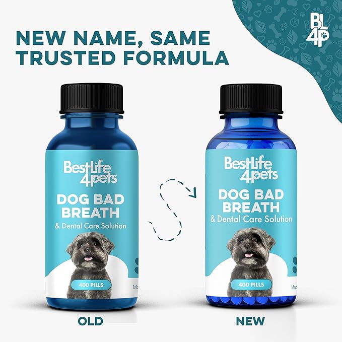 Dog Bad Breath & Dental Care Solution, Supports Canine Oral Health, Relieves Stinky Breath, Tooth Pain, Red Swollen Gums, Helps Reduce Plaque and Gingivitis, 400 Odorless, Tasteless Easy to Use Pills