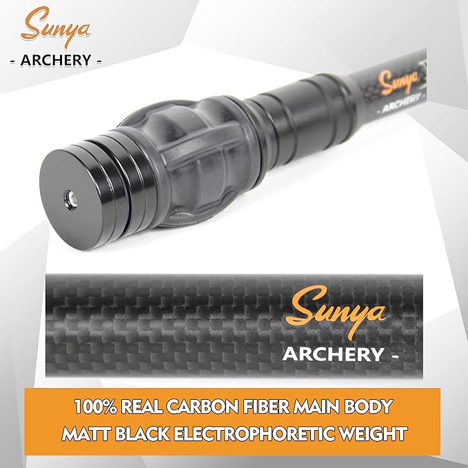 SUNYA Archery Bow Stabilizer for Compound Bow, Carbon Fiber Body Flexible Core, Damping System and Weights Kit, 8",10",12" 15" in Expedition Series-StrideForce Fitness