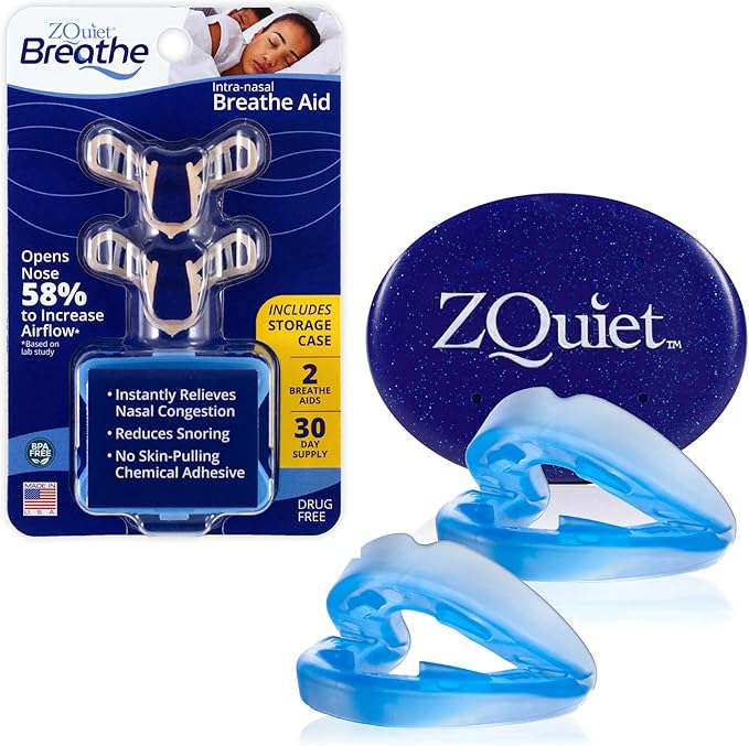 ZQuiet Anti-Snoring Mouthpiece Solution, 2 Size Comfort System Starter Kit + Nasal Dilator (2 Pack / 30 Day Supply) - Made in USA & FDA Cleared