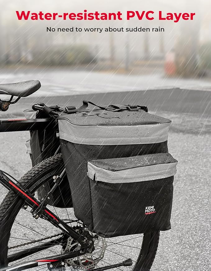 KEMIMOTO Bike Bag Panniers with Rain Cover, 34L Waterproof Bicycle Saddle Bag for Rear Rack Mountain Biking Bags Storage, Ebike Accessories for Commuter Grocery Shopping Travel Carrier, Grey-StrideForce Fitness