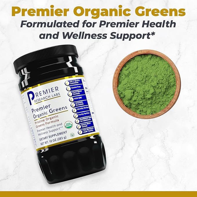 Premier Research Labs Premier Organic Greens - Super Greens Powder, Greens Superfood Powder for Drinks, Green Juice, Nutrition Support, Supergreens for Men & Women, Spinach, Alfalfa, Chlorella - 10 oz-StrideForce Fitness