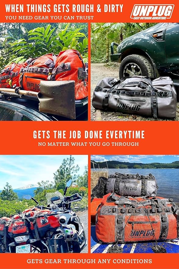 UNPLUG Ultimate Adventure Bag | 1680D Heavy Duty Waterproof Bag | Large Travel Duffle Bag which can be Used for Camping, Motorcycling, Boating, or Hunting-StrideForce Fitness