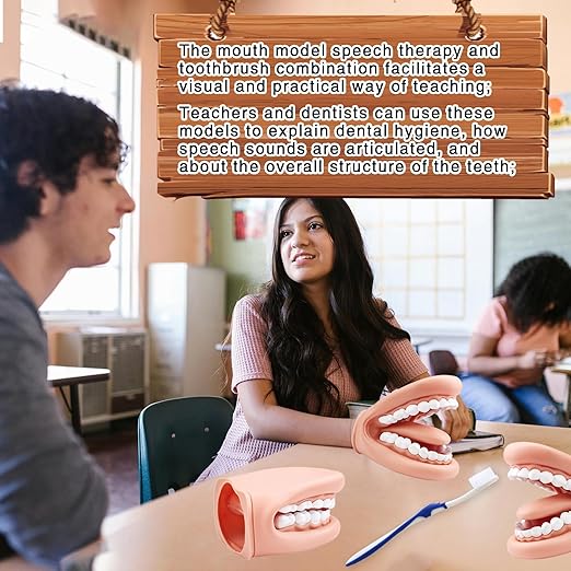 Mouth Puppet with Tongue Teeth for Speech Therapy Soft Silicone Giant Teeth Demonstration Model Brushing Oral Model（1pc Mouth Puppet+1pc Toothbrush)