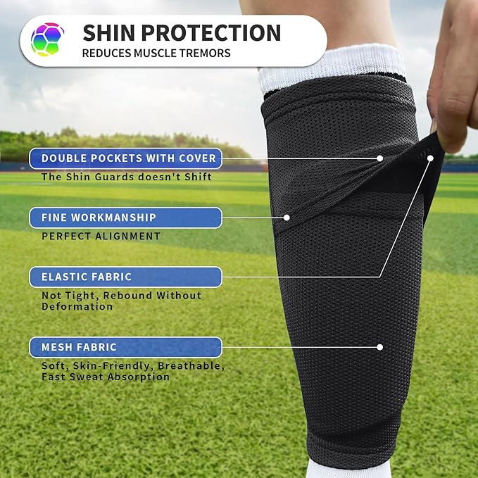 Kids Youth Soccer Shin Guards with Sleeves, Slip in Shinguards Soccer Shin Pads for 3-15 Years Old Boys Girls Child Teens-StrideForce Fitness