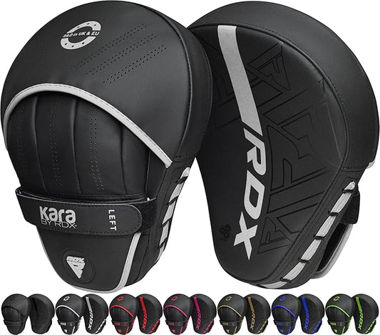 RDX Boxing Pads Curved Focus Mitts, Maya Hide Leather Kara Hook and jab Training Pads, Adjustable Strap Ventilated, MMA Muay Thai Kickboxing Coaching Martial Arts Punching Hand Target Strike Shield-StrideForce Fitness