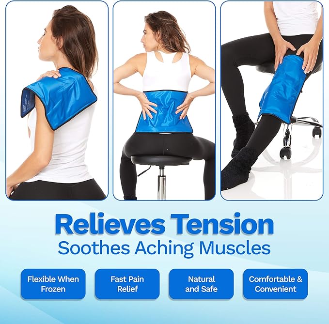 4 Pack XXL Reusable Hot and Cold Gel Ice Packs for Injuries | Cold Compress, Ice Pack, Gel Ice Packs, Cold Pack, ice Pack, Cold Packs for Injuries | 11x14.5 in-StrideForce Fitness