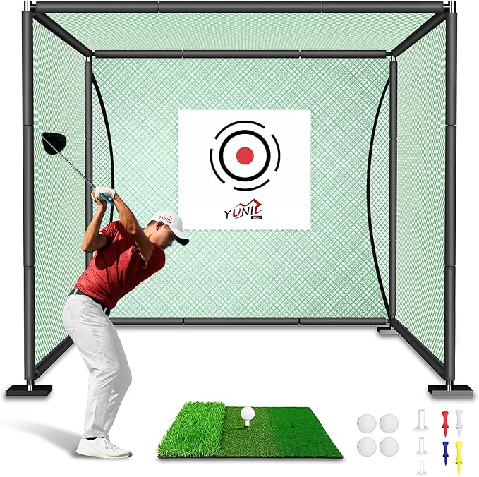 YUNIC Golf Driving Cage with Metal Frame - Choose Standard Hitting Target or Simulator Impact Screen-StrideForce Fitness