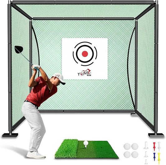 YUNIC Golf Driving Cage with Metal Frame - Choose Standard Hitting Target or Simulator Impact Screen-StrideForce Fitness