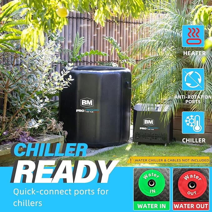 Inflatable Ice Bath Tub for Athletes - Cold Plunge Tub Compatible Water Chiller, Insulated Lid, EVA Groundsheet, Backpack, 130 Gallon, 39" L x 39" W x 35.4" H-StrideForce Fitness