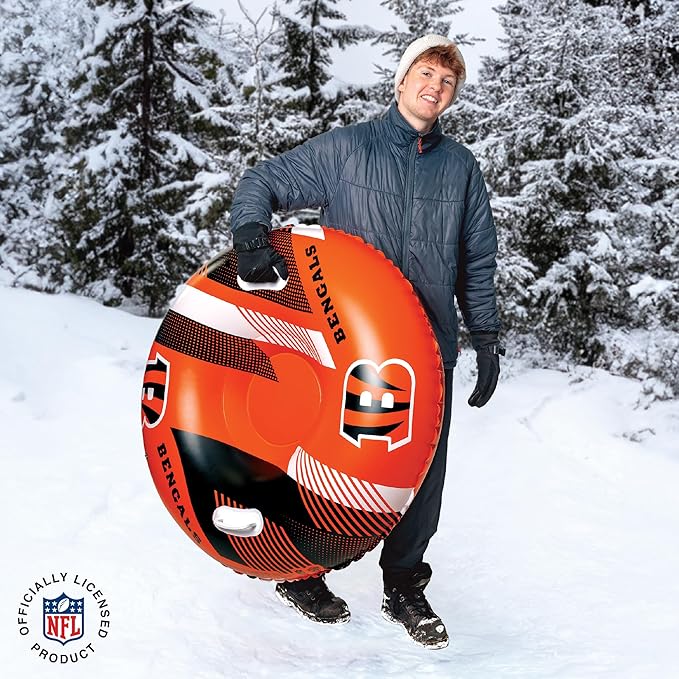 NFL Snow Tube, Heavy Duty Inflatable Sled for Tubing, Fun Winter Toys for Kids & Adults, Football Gifts for Boys - Cincinnati Bengals-StrideForce Fitness