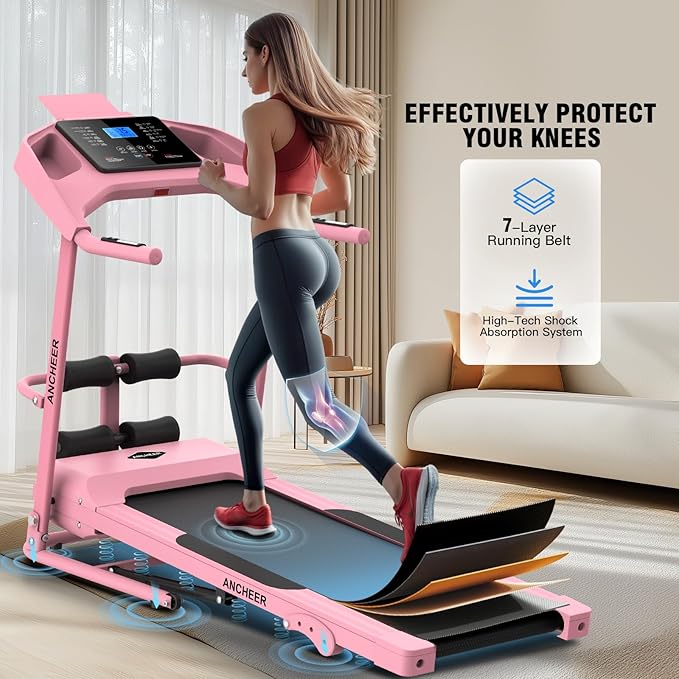 ANCHEER Foldable Treadmill with Sit Up Bench, 2025 Upgrade 3.5HP Portable Treadmills for Home with Incline 350 lbs Capacity, Smart LCD Display Body Fat& Heart Rate, Multifunction Exercise Equipment-StrideForce Fitness