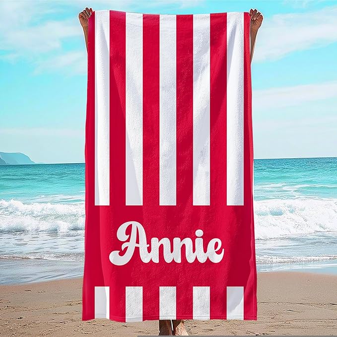 JML Personalized Beach Towel with Name, Custom Cabana Stripe Beach Towel, Customized Microfiber Pool Towel, Quick Dry & Absorbent Swim Towel for Adult,Mother's Day, Birthday, Summer Holiday,Vacation-StrideForce Fitness