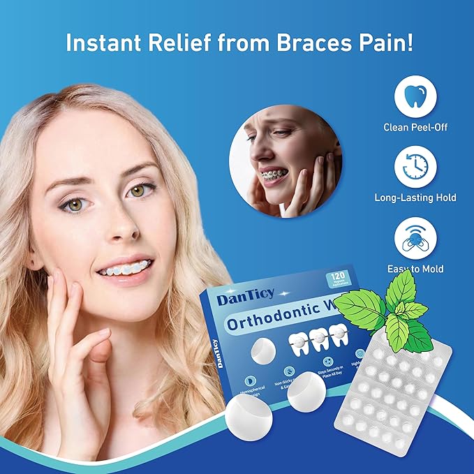 Orthodontic Wax for Braces, Dental Wax, Pre-Cut Bowl Shape Dental Strips, No Kneading Required, Individually Wrapped, Mint, 120 Count