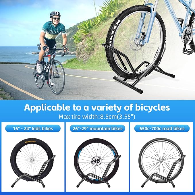 Bike Floor Stand Indoor Bike Stand for Garage/Home,Adjustable Bicycle Parking Stand Fit for 16"-29" Wheel Mini/Mountain/Road Bikes Heavy Duty Metal (Size-01)-StrideForce Fitness