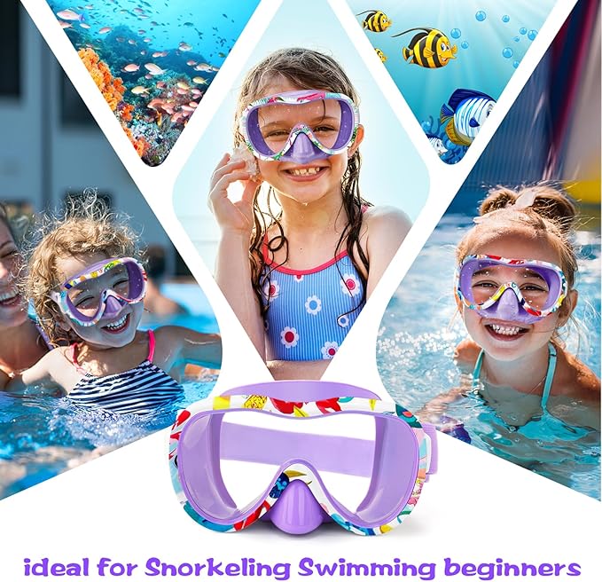 Kids Swim Goggles with Nose Cover, 180° Panoramic Snorkel Mask with Anti-Fog & Anti-Leak Design, Comfort Fabric Strap UV Protection Lens for Boys Girls Ages 3-15-StrideForce Fitness