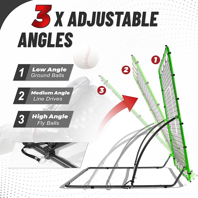 Heavy Duty Baseball Rebounder Net 4x4.5 FT Pitchback with 3 Adjustable Angles, Baseball and Softball Bounce Back Net for Ground, Line Drive, Fly Ball Return Settings Fielding Trainer-StrideForce Fitness