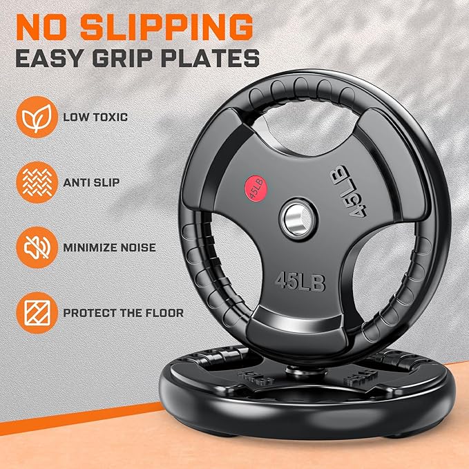 XDDIAS Rubber Weight Plates for Barbell, 2-Inch Olympic Grip Plate for Strength Training, Weightlifting and Bodybuilding in Home & Gym, Solid Cast Iron Weight Plates Pair and Sets-StrideForce Fitness