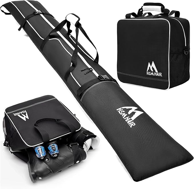 Ski Bag and Boot Bag Combo,Padded Ski Bag Set for Air Travel,Snow Ski Bags for Adults,Water- resistant Ski Boot Bag Fits for Skis Up to 200 CM and Boots Up To Size US13-StrideForce Fitness