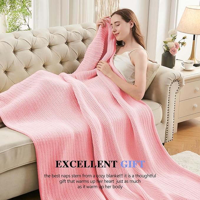L'AGRATY Knitted Weighted Blanket - 50"x60" 10lbs Cooling Chunky Knit Heavy Blanket for Adults Braided Crochet Throw Thick Cable Yarn Knit Decorative No Beads Evenly Weighted Machine Washable-StrideForce Fitness