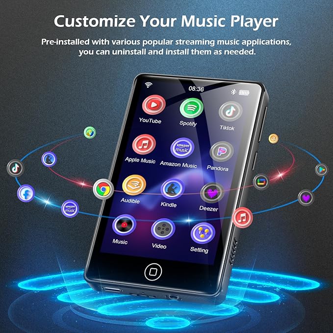 128GB MP3 Player with Bluetooth and WiFi, Android 14, 4GB RAM Portable HiFi Lossless, MP3 & MP4 Player for Kids with 4" Touchscreen, Music Player with Spotify, Amazon Music, Pandora, Play Store, Black-StrideForce Fitness