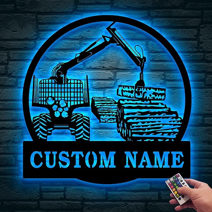 Personalized Logging Lumber Harvester Monogram Metal Sign Art LED Light, Custom Logging Lumber Metal Sign, Wall Art Hanging Home Decor Birthday Xmas Gift-StrideForce Fitness
