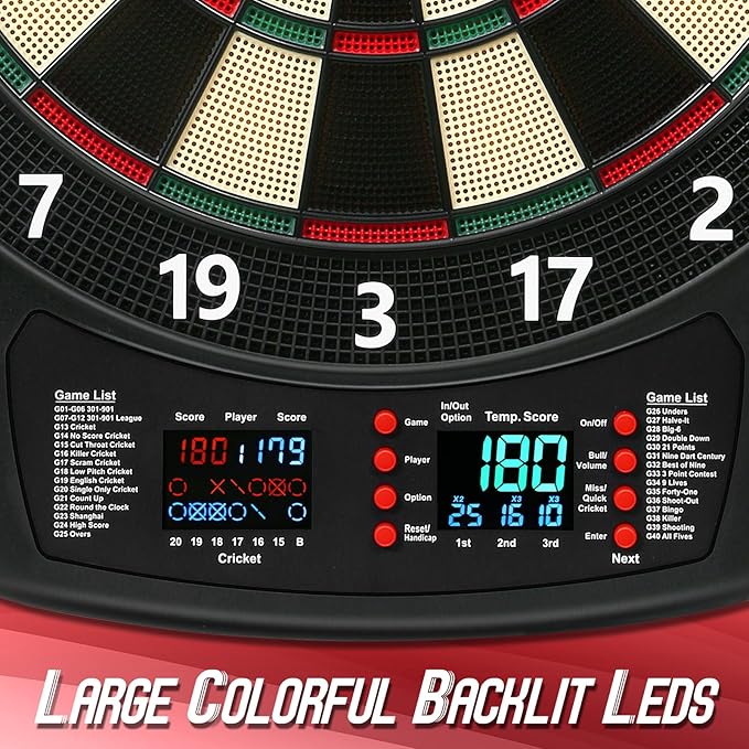 Electronic Dart Board, Soft Tip Dartboard Set 40 Games, 427 Variants Digital Electric Dart Boards with Colorful LED, 6 Darts, 100 Tips, Power Adapter-StrideForce Fitness