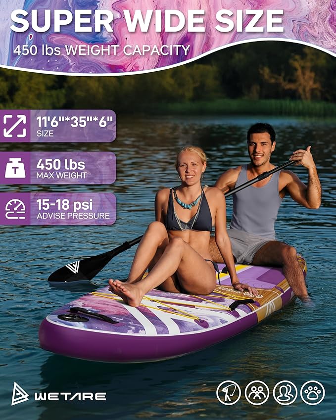 11'6"x35" Inflatable Paddle Board, 450lbs Extra Wide Stand Up Sup Board for Adults, Blow Up Paddleboard Kayak Non-Slip Stable Deck Boat for Yoga Fishing Surf-StrideForce Fitness
