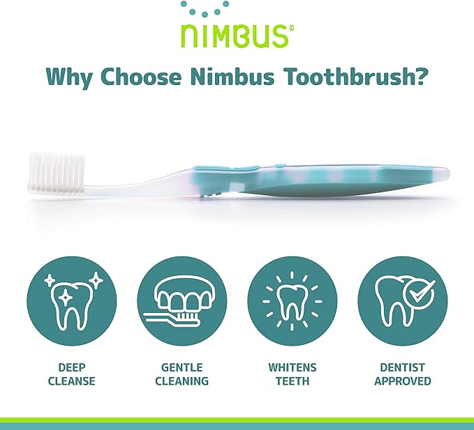 Nimbus Extra Soft Toothbrushes (Compact Size Head) Periodontist Design Tapered Bristles for Sensitive Teeth and Receding Gums, Individually Wrapped Plaque Remover Toothbrush (5 Pack, Colors May Vary)