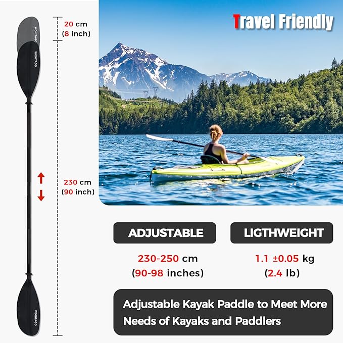 Kayak Paddles with Alloy Shaft and PP Blade, Floating Kayaking Oars, Adjustable 230-250 cm/90-98 Inches, 210-230 cm/82-90 Inches-StrideForce Fitness